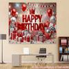 2D 2D Flat Birthday Backdrop, Red Silver Party Photography Background