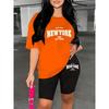 Ladies Fitted Tight Short Sleeve Tee High Waist Elastic Shorts Y2K Daily Going Out Outfit