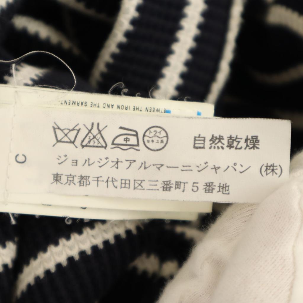 Emporio Armani Made In Italy Border Pattern Long Sleeve Knit M Navy Men's Used