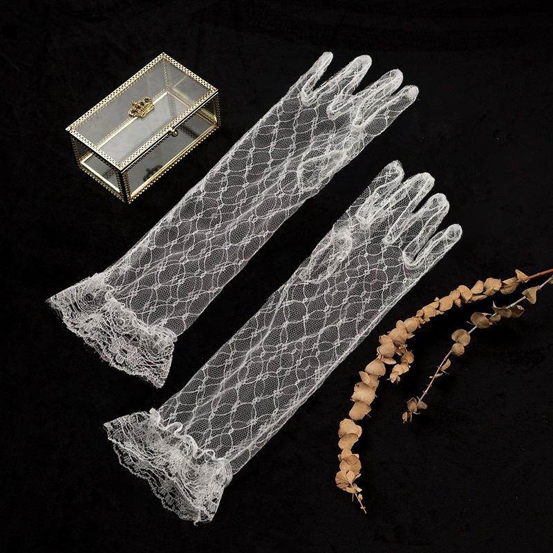 White Lace Flower Mesh Gloves for Bridal Wedding or Party Photos