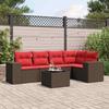 6 Piece Garden Sofa Set with Cushions Brown Poly Rattan