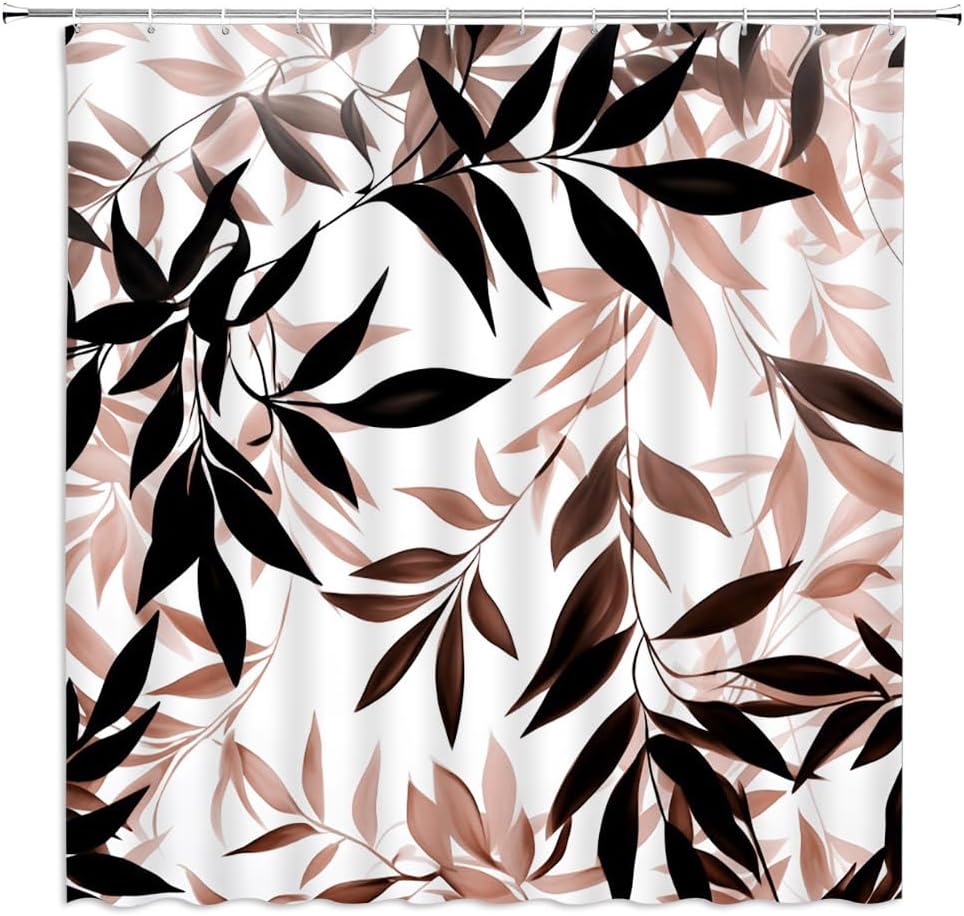 Braun Schwarz Blatt Duschvorhang Aquarell Pflanze Schwarz Weiß Blätter Natur Botanisch Modern Ombre Abstrakt Herbst Badezimmer Dekoration