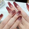 10pcs Red Pomegranate Cat Eye Glass Bead Handmade Short Oval Press On Nails Full Coverage Nail Tips For Women