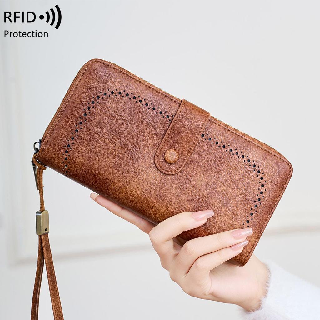 Retro-RFID-Akkordeon-Geldbörse für Damen mit Diebstahlschutz – großes Fassungsvermögen, grenzüberschreitender Stil