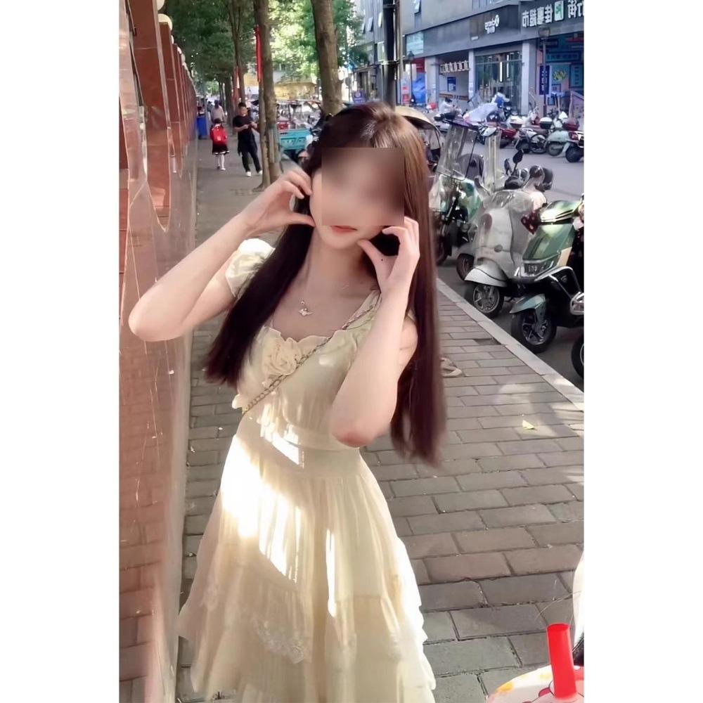 Sweet little fly sleeve dress women's summer fresh milk sweet princess cake dress waist fluffy skirt