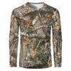 Camouflage Hunting T-Shirt Forest Print Men Outdoor Sports Long Sleeve Trip Tactical Training Oversize Top Mens Clothing