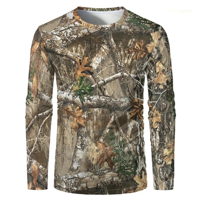 Camouflage Hunting T-Shirt Forest Print Men Outdoor Sports Long Sleeve Trip Tactical Training Oversize Top Mens Clothing