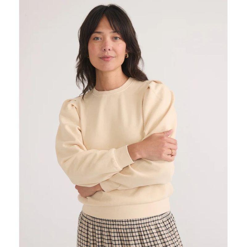 

American Light Luxury Marine Layer Pleated Puff sleeve Wash Water Soft Glutinous Thin Velvet Sweatshirts USD 98 Fresh rice White XL