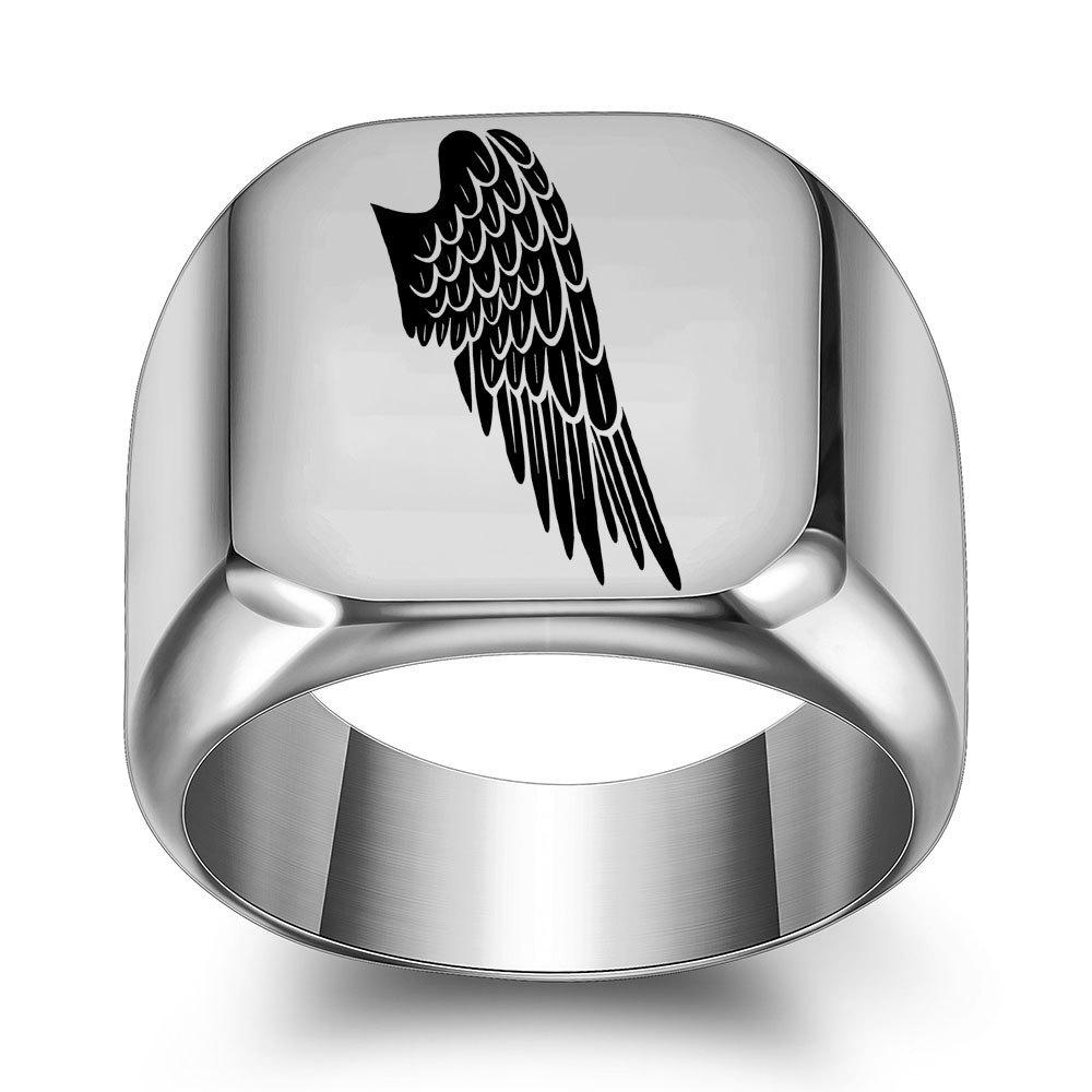 Wish Hot Sale European and American Personality 14MM Stainless Steel Wings Ring Freedom Wings Titanium Steel Trend Ring