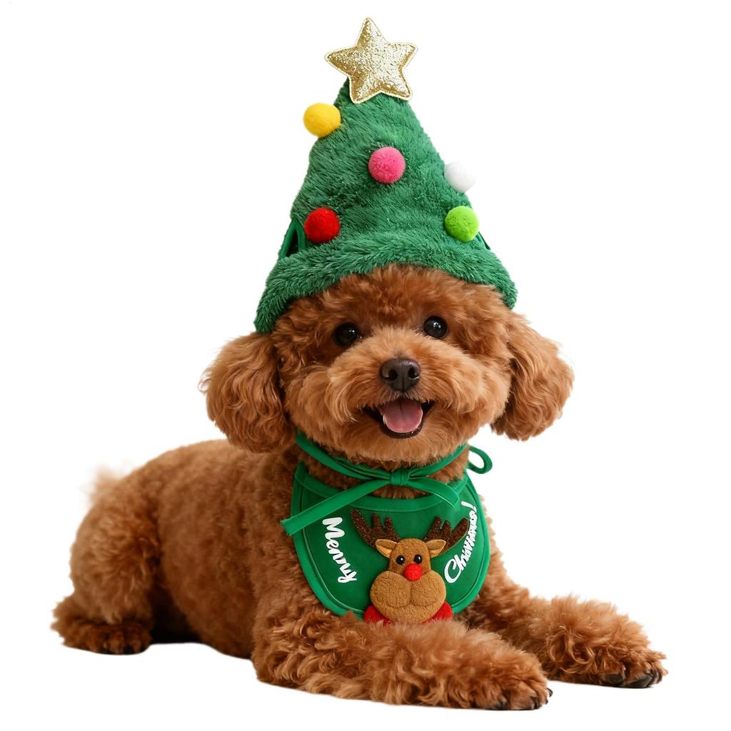 Dog Christmas Costume Cute Holiday Cosplay Pet Hat Bandana Cute Cat Christmas Costume Set for Gathering Party Photoshoot Photo