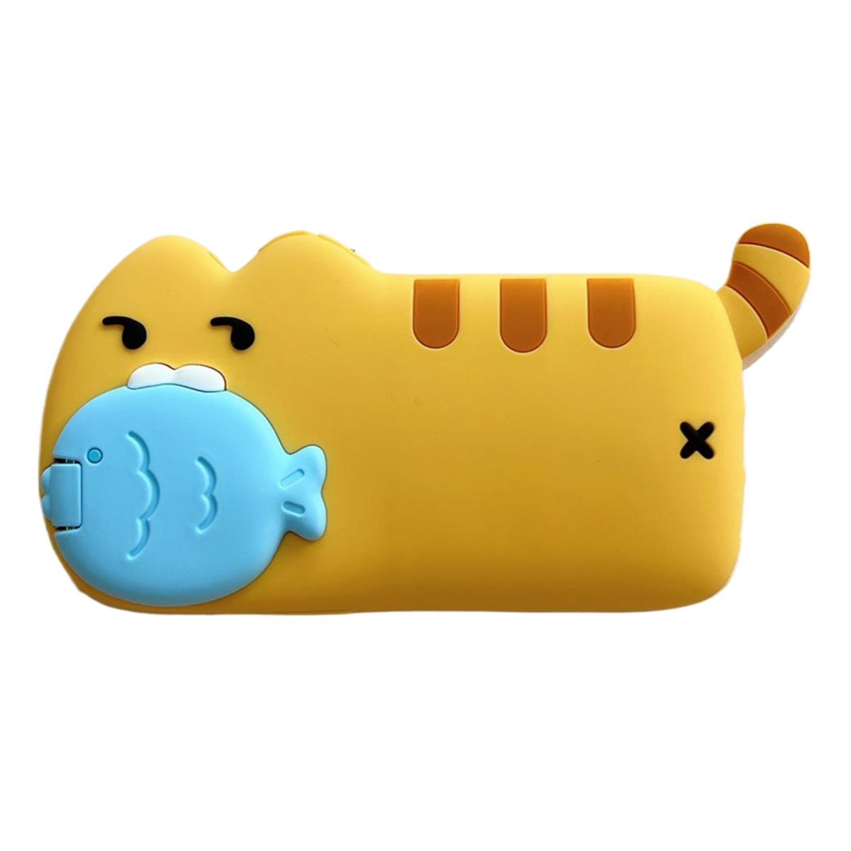 

For iPhone 15 Plus Silicone Case Cat Eating Fish Design Lens Cover Kickstand Phone Back Cover A
