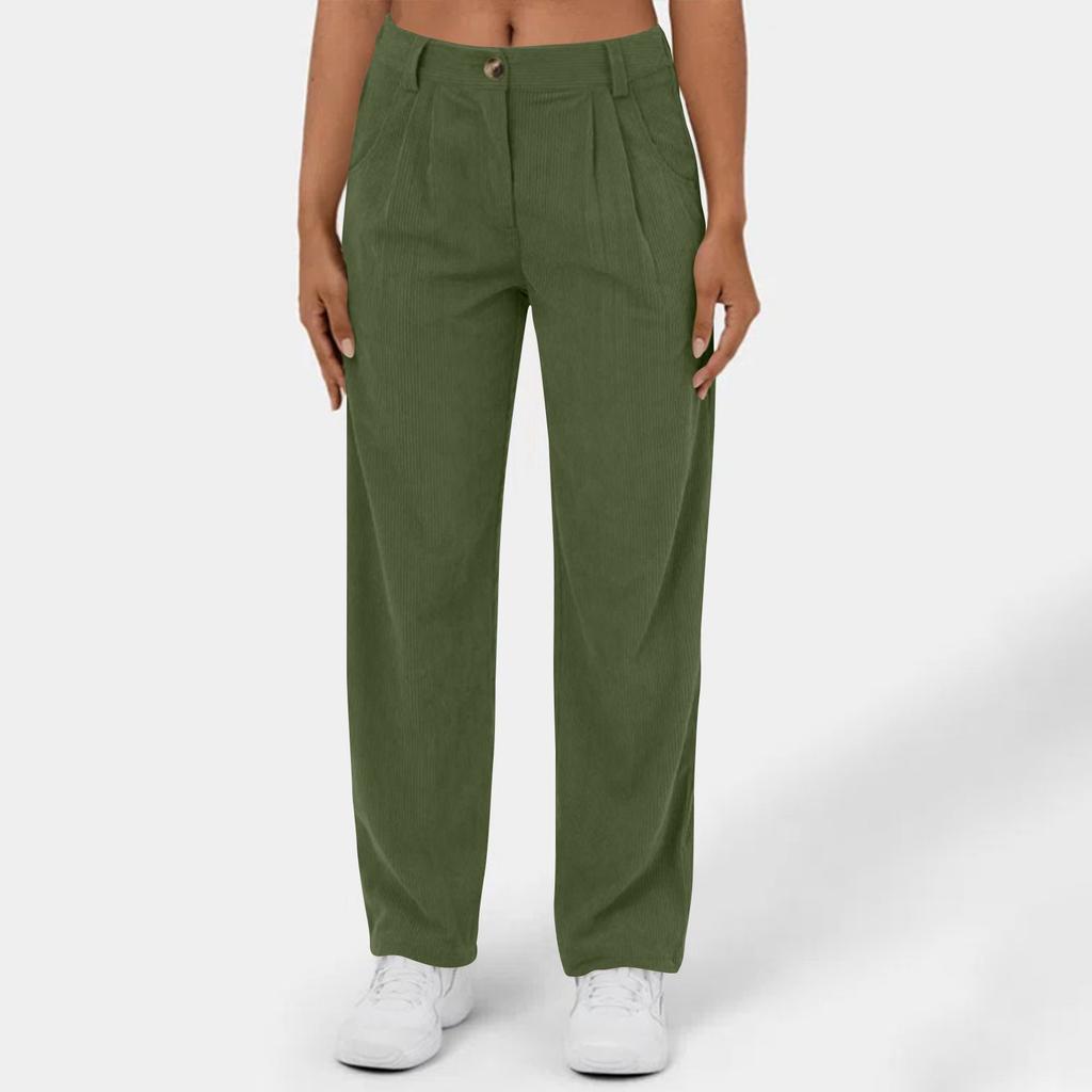 Women's Casual Button Pocket Corduroy Straight-leg Pants