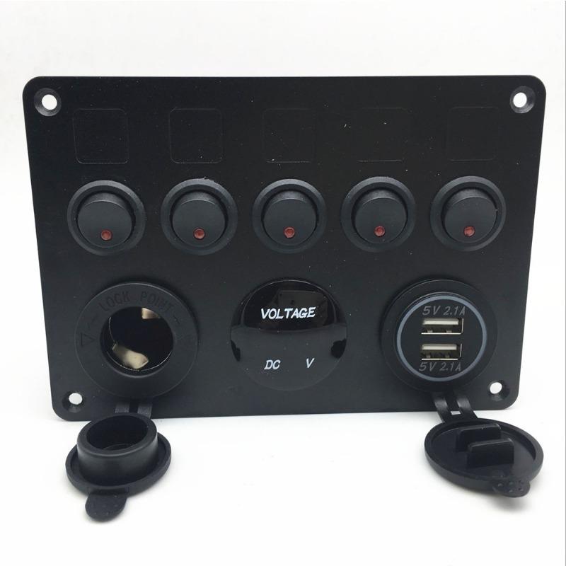 Waterproof 12V-24V Dual USB Charger Socket Panel with LED Digital Voltmeter ON OFF Toggle Switch for Car Boat Marine Truck