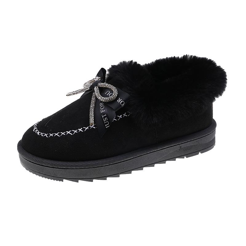 Damen Baumwollschuhe Herbst Winter Schleife Runde Zehenpartie Warm Flache Sohle Große Damenschuhe Plüschschuhe