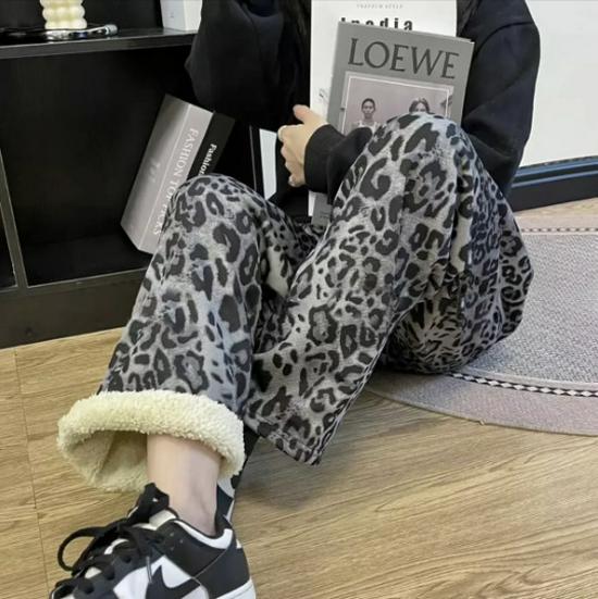 Plaid High-Waisted Women's Wide-Leg Pants - 2025 Autumn/Winter, Korean Style, Fleece-Lined, Loose Fit, Floor-Length.