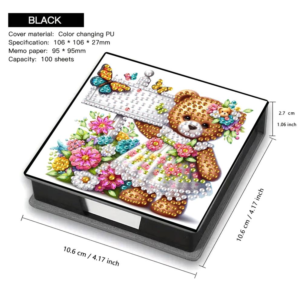 PU Animals & Flowers Diamond Painting Notecard Box Gem Art Sticky Note Holder Rhinestones Post It Dispenser for Home Office