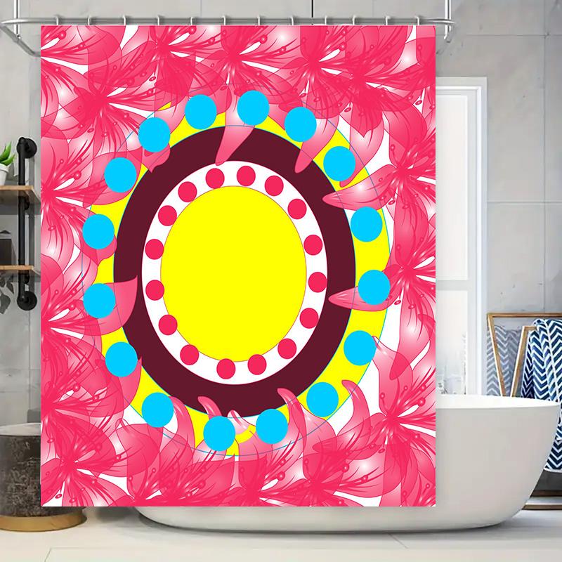 Bathroom Shower Curtain Decor with Floral Pattern: Modern Style Waterproof Fabric, Pink Yellow Red Blue Circle Design Standard S