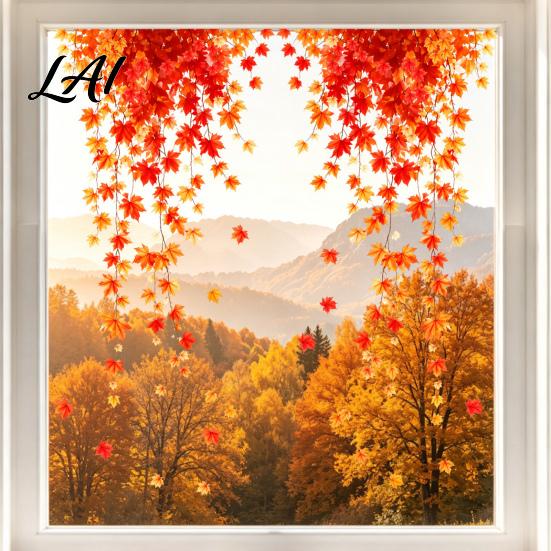 Non Adhesive Window Film 2Pcs Fall Clings Hanging Maple Leaf Decals Reusable Autumn Clings Leaves Static Stickers for Thanksgiving Party Supplies
