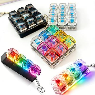 4/9-Button Fingertip Keyboard Keychain With Lights Rgb Keyboard Fidget Toy  For Stress Relief Decompression Calming Accessories