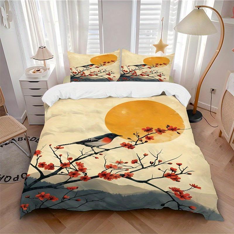 

3pcs Blossom Sunset 1Cover + 2Pillowcases, PillowInserts NotIncluded, Machine Washable, All - Season Use, Suitable for Bedroom Guest Room63 135x200cm