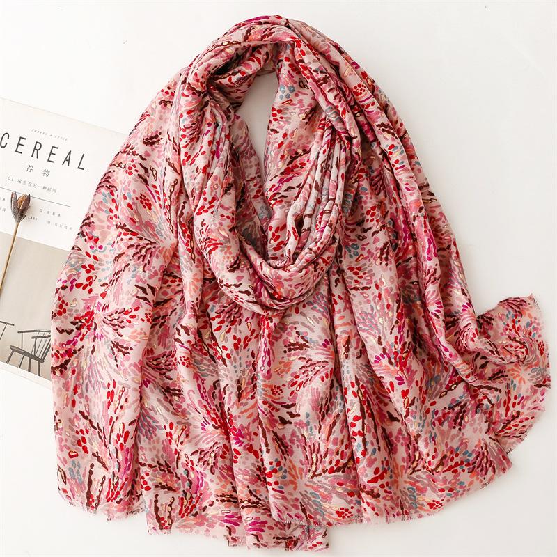 Winter Vintage Polka Floral Fringe Viscose Shawls Scarf Lady High Quality Print Soft Pashmina Stole Muslim Hijab 180*90Cm