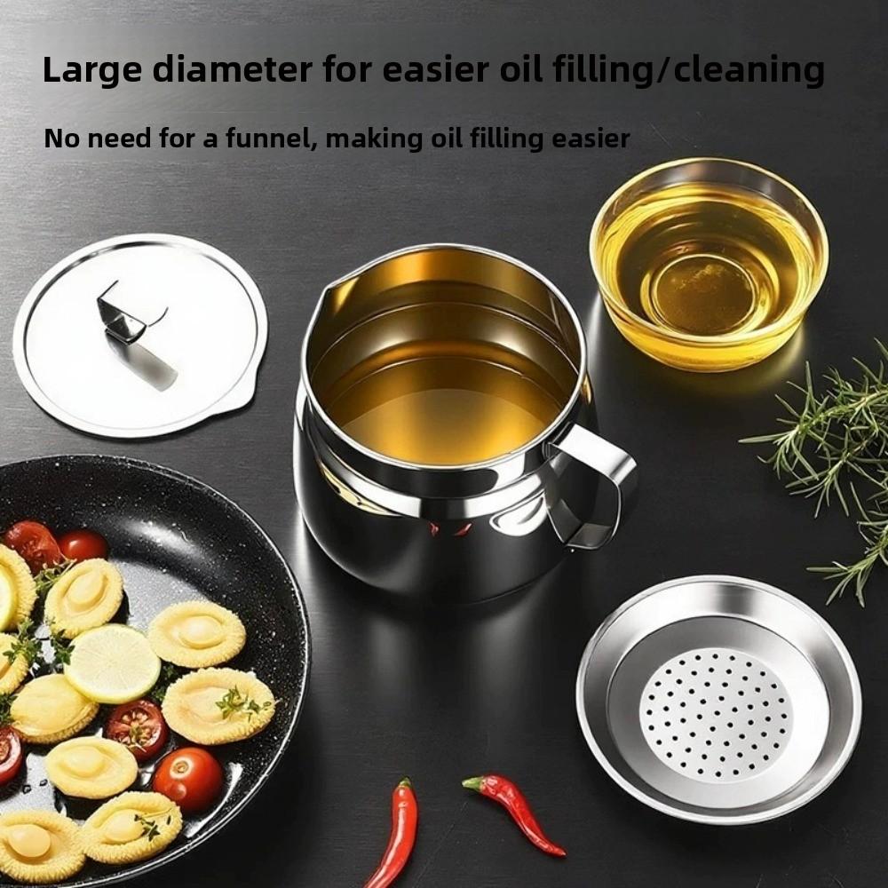 With Strainer Filter Oil Pitcher 1.5/2L Grease Container Stainless Steel Oil Kettle  Restaurant