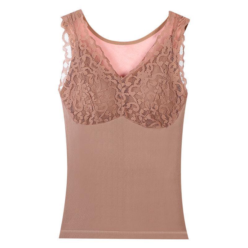 Fengzhixin Women's Plus Size Velvet Lace Padded Warm Vest