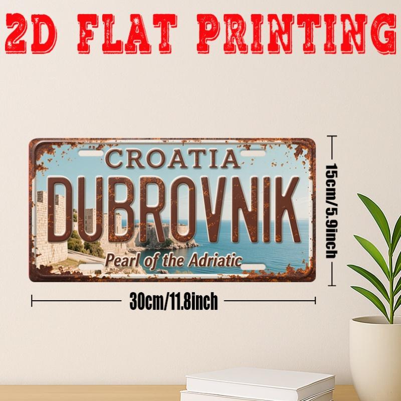 Mfoever Tin Sign HD Aluminum Metal Sign Dubrovnik Croatia Pearl of the Adriatic Vintage License Plate Style Wall Decor Retro Coastal City Fortr