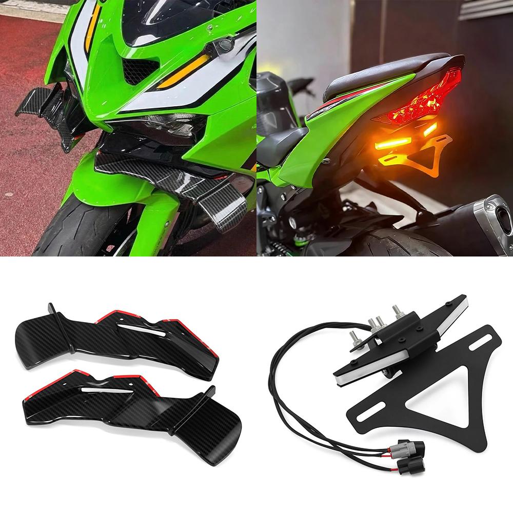 For Motorcycle Front Fairing Winglet Aerodynamic Wing Spoiler Winglet Body Work Fairing ZX-6R ZX6R ZX636R Zx-6r 2024 2025