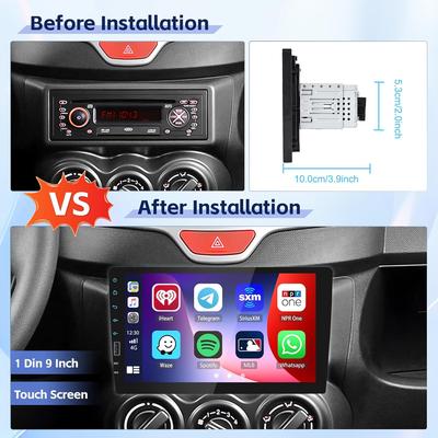 9 Inch Car Stereo with Wireless CarPlay, Android Auto, Bluetooth, FM/AM, MirrorLink, Backup Camera & Mic
