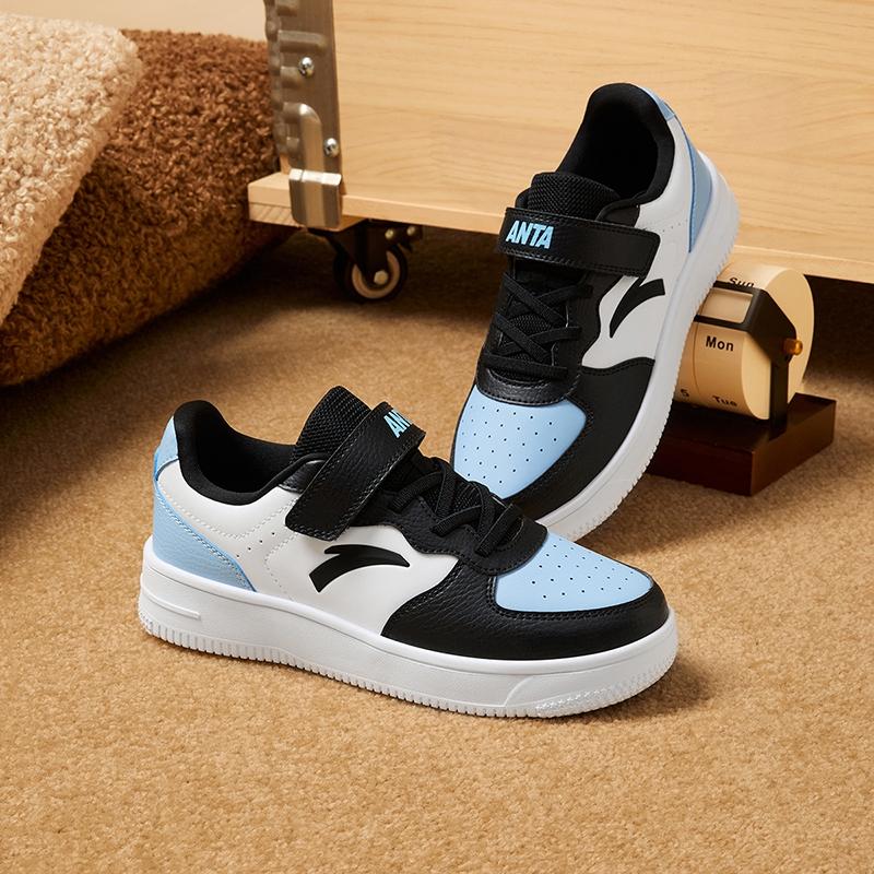 Anta Fashionable Comfortable Durable Lightweight Shock Absorbing Non-Slip Low-Top Skate Shoes Kids Sneakers Black Blue White A12448088-2