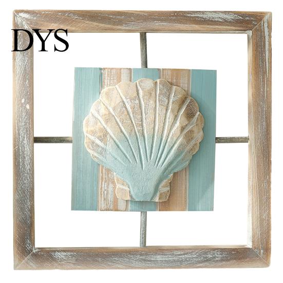 Small Beach House Ornaments 3D Conch/Starfish/Shell Wooden Frame Wall Art, Distressed Coastal Style Decoration, Seaside Theme Decorations Ocean