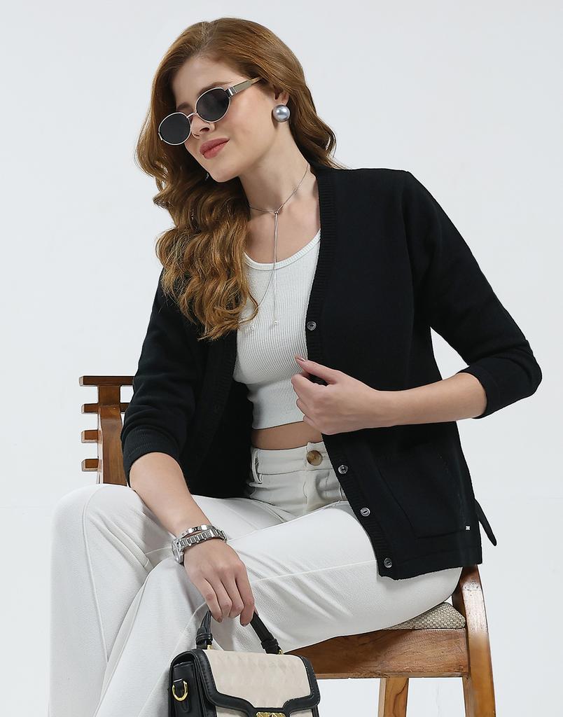 MONTE CARLO Women's V Neck Full Sleeves Cardigan