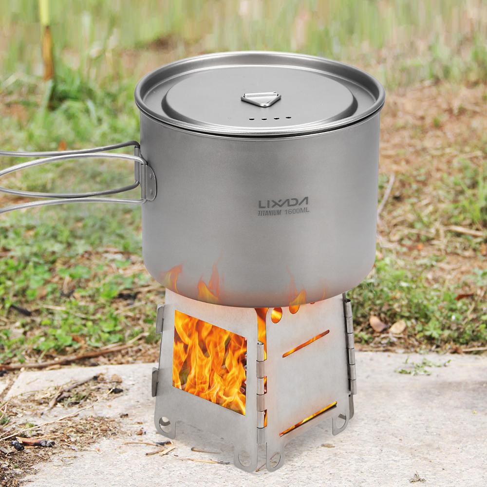 Portable Titanium Lightweight Folding Wood Stove Pocket Stove Outdoor Cooking Camping Backpacking
