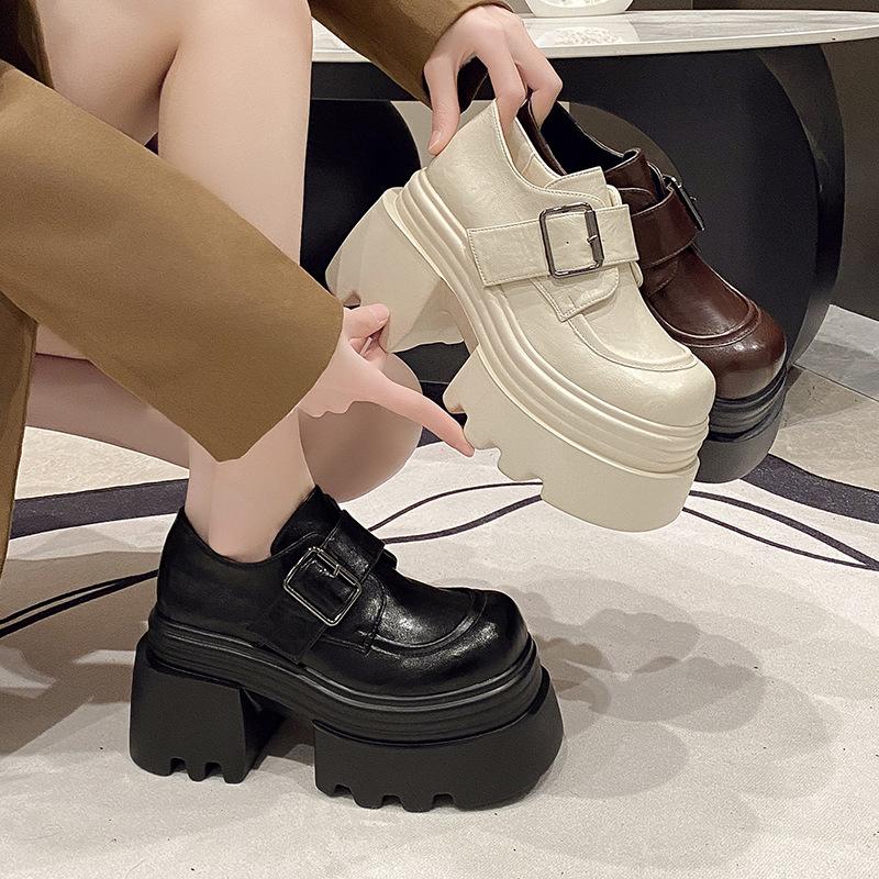 10Cm platform loafers women's 2025 spring new small British style heightening small leather shoes muffin shoes