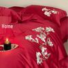 Centennial Harmony 100S Long-Staple Pure Cotton Red Sateen Wedding Bedding Set: Four-Piece for Bride's Dowry