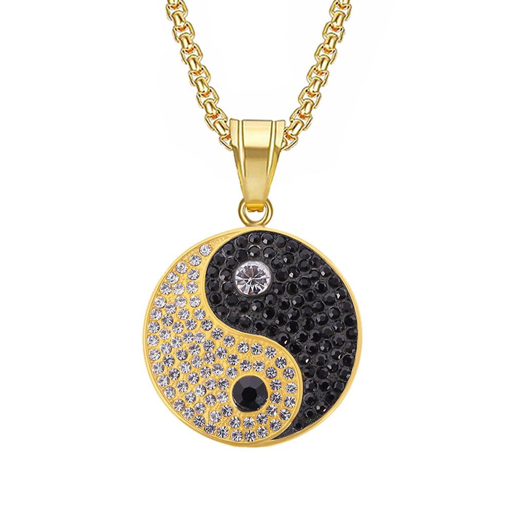 Hip Hop Iced Out Gossip Yin Yang Anhänger Halsketten Goldfarbe Edelstahl Runde Amulett Halskette Für Männer Frauen Schmuck Geschenk
