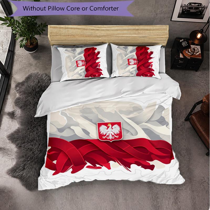Poland Football Pattern 3 Pieces Bedding Set Soft Microfiber Duvet Cover with Pillow Cases for Bedroom