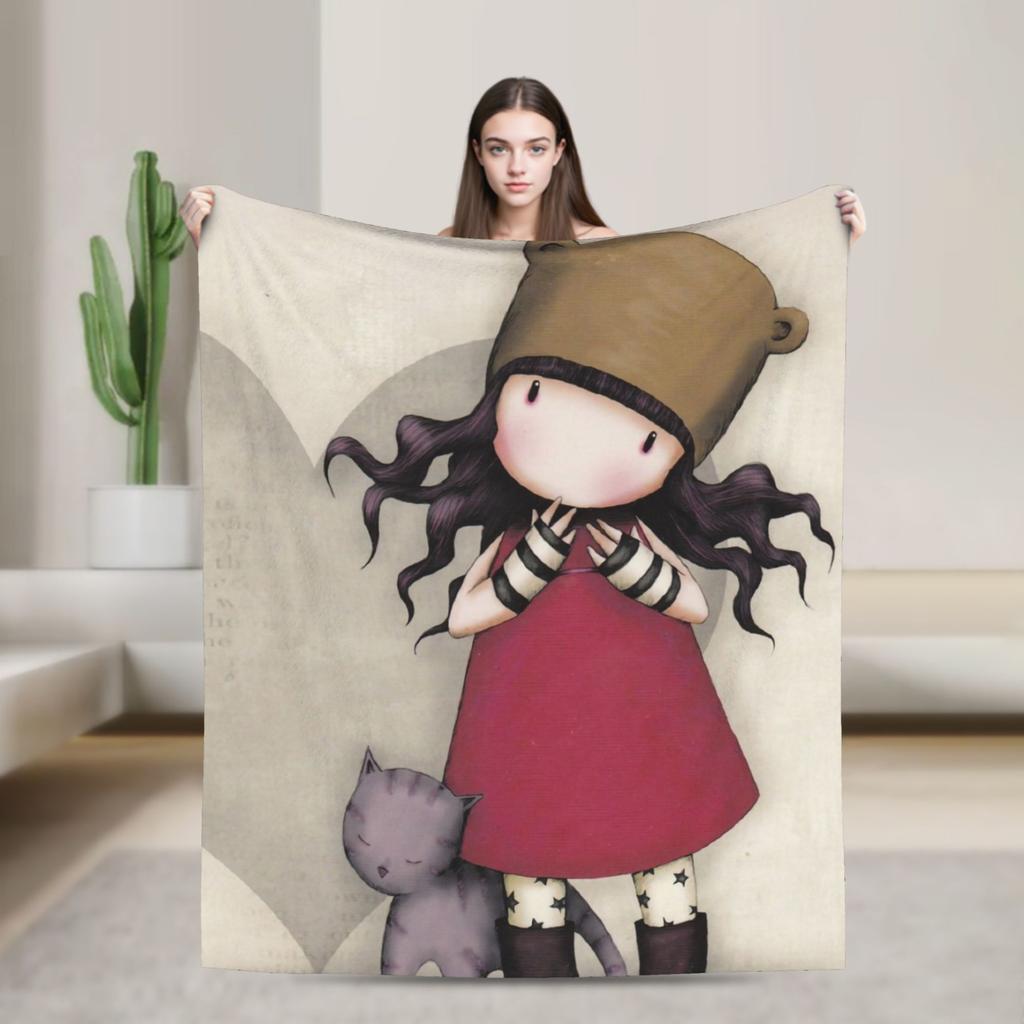 Cute S-Santorod Girl Cartoon Wool Blankets  Custom Throw Blanket for  Sofa Bedding Lounge 200x150cm Bedspreads