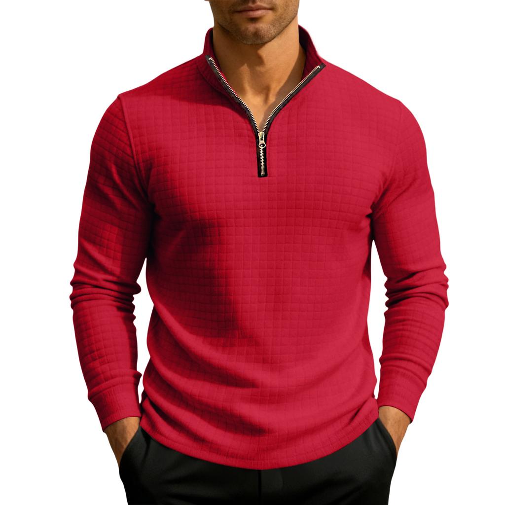 Men's Knit Quarter-Zip Stand Collar Pullover