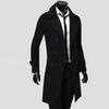 Long Trench Coat Double-breasted Solid Color Autumn Winter Windproof Thick Jacket for Daily Wear