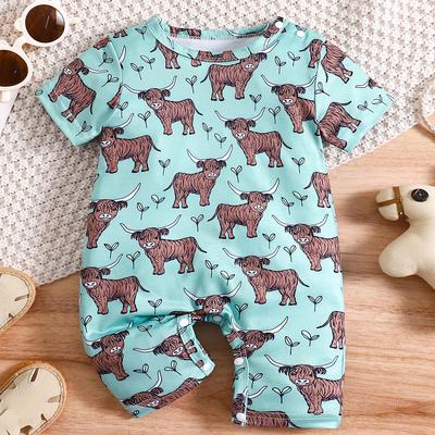 Infant Baby Boy Cute Calf Full Print Romper Short Sleeve Jumpsuit