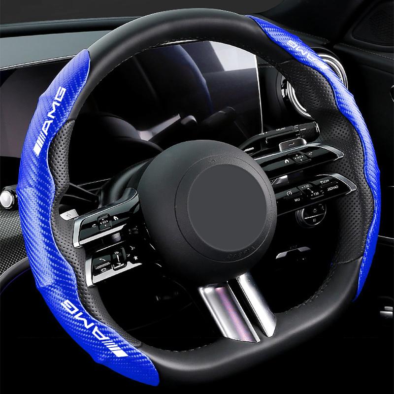 2pcs Carbon Fiber Non-Slip Steering Wheel Cover Car Accessories For Mercedes Benz AMG W212 W205 W246 W177 W176 W213 GLC GLE GLS ML Welcome Projection