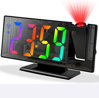 Spot Projection Alarm Clock Creative Color Screen Mirror Projection Clock Clock Large Screen Display Electronic Digital Snooze Desk Clock