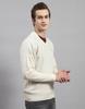 MONTE CARLO Mens Cream Solid V Neck Pullover
