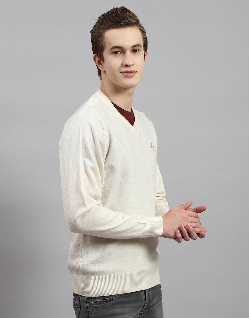 MONTE CARLO Mens Cream Solid V Neck Pullover