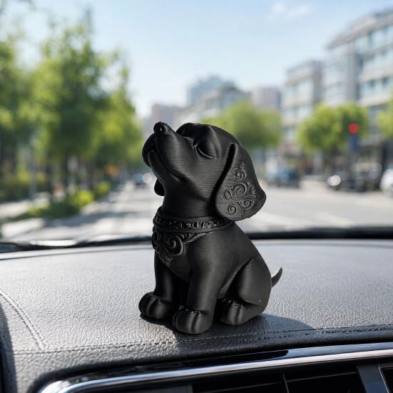 3D Printed Sitting Dog Figurine Modern Black Puppy Decorative Statue Animal Shape Sculpture