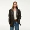 2026 Retro Loose Fit PU Leather Blazer Jacket Women Casual Trendy Streetwear Deep Brown Black
