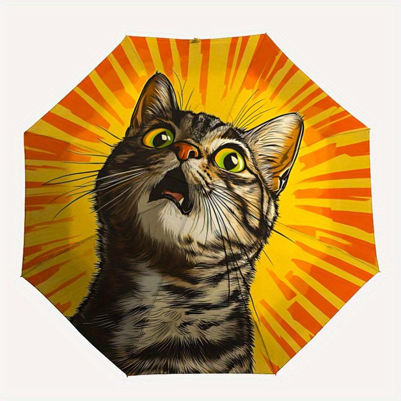 

1pc Cat Sunburst Automatic Umbrella High Quality Canopy, Portable Folding Umbrella with, Ideal Gift for - Travel, Everyday, Formal Events, S