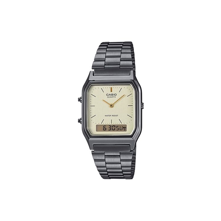 Casio Youth Series Square Dial Dual Display Business Fashion Retro Casual Quartz Movement Men Watches White AQ-230GG-9A Gray
